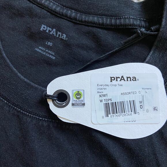 Prana Everyday Crop Tee Women's Large Black Relaxed Fit Faded Vintage Wash Soft - Picture 6 of 9